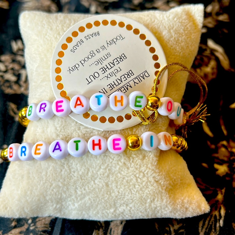 NWT meditation bracelet breathe in breathe out brass beads